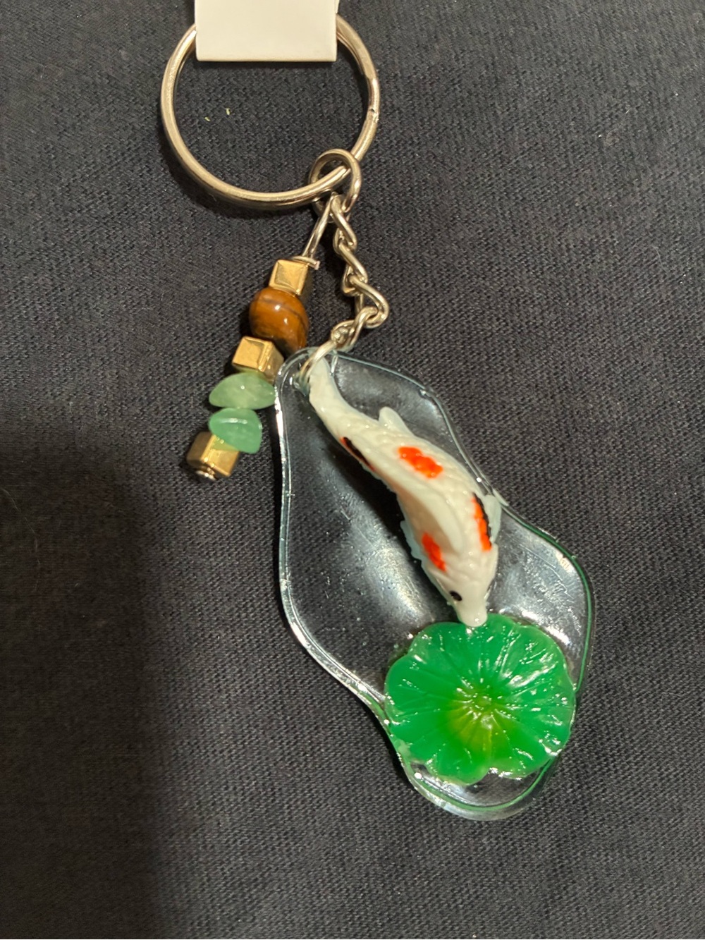 Koi Fish Resin Keychain with Green Lily Pad